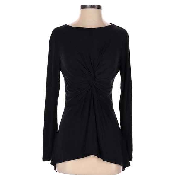 Hummingbird Front-Twist Long Sleeve Top Solid Black - Picture 1 of 4